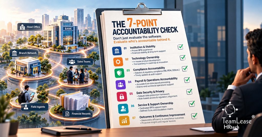 BFSI leader reviewing a checklist to choose an HCM partner
