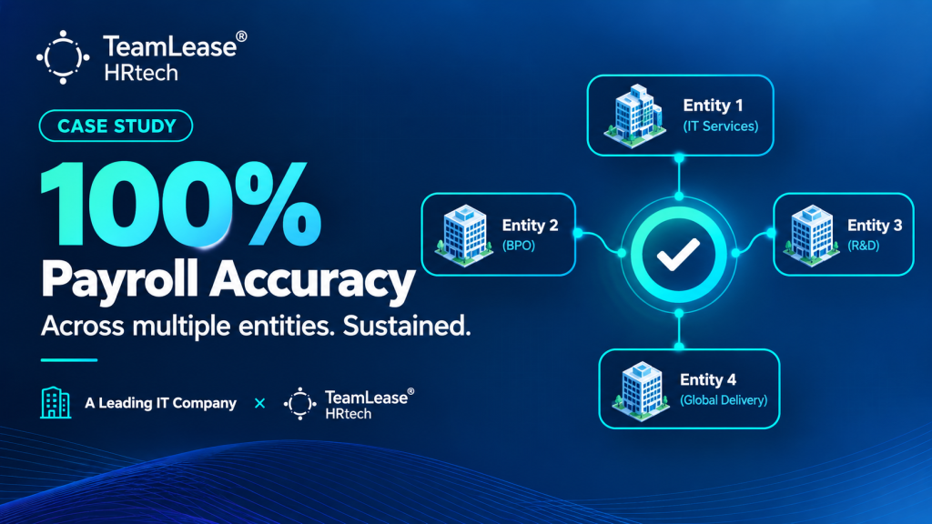 Graphic showing “100% Payroll Accuracy” with multiple entities connected to a central checkmark.